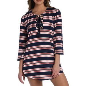 La Blanca Blue Sailor Striped Lace Up Cover Up Tunic Sz XS NWT